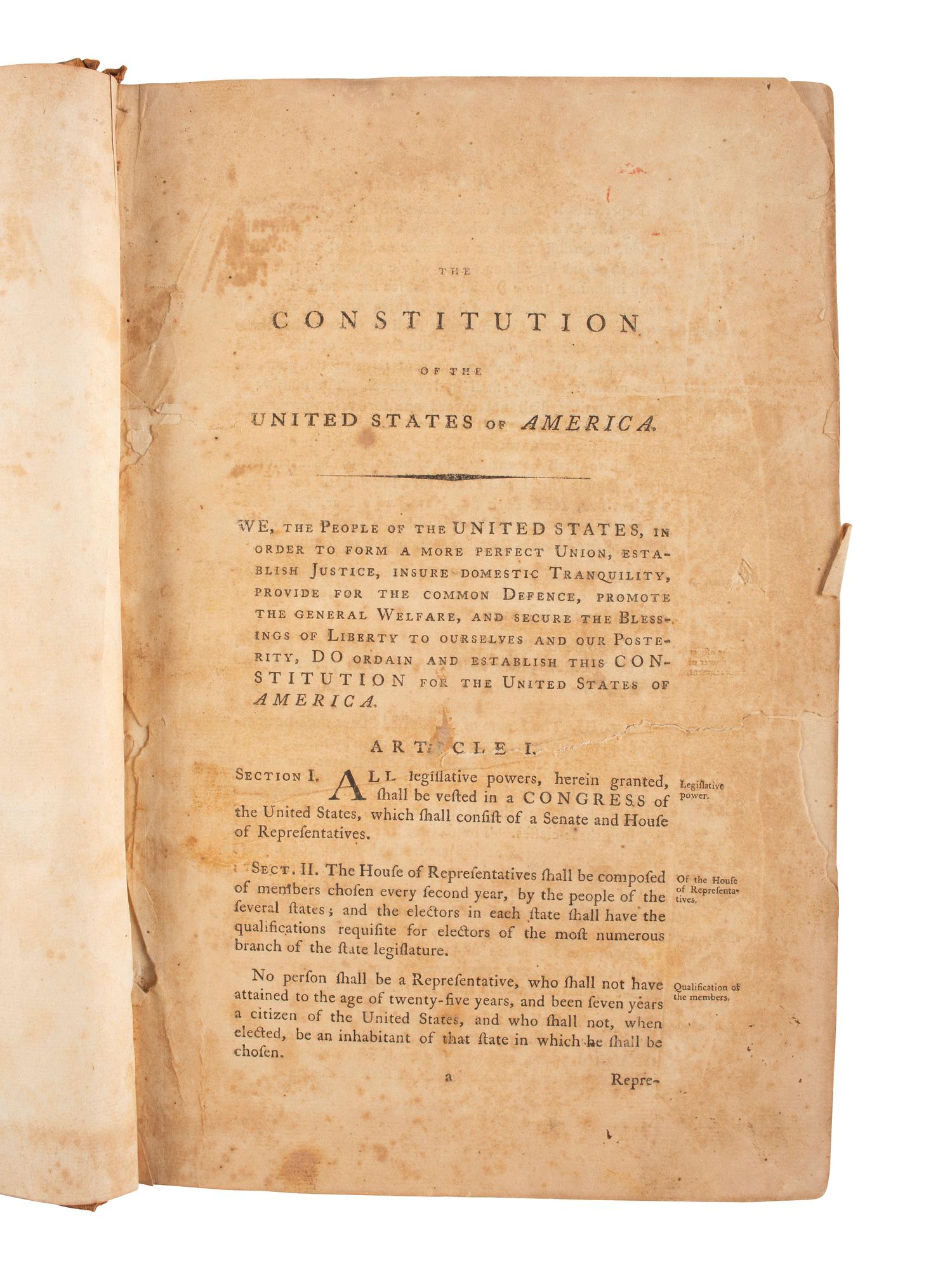 Constitutions of the United States and Pennsylvania with Acts of Pennsylvania (1791-1795). [Philadelphia?]: N.p., [1796?].
