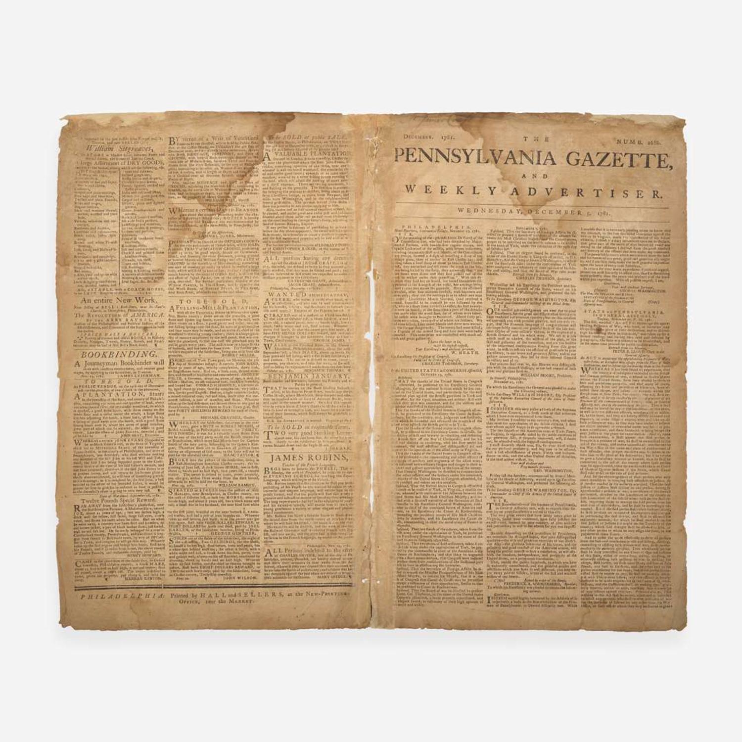[American Revolution] [Cornwallis, Charles] The Pennsylvania Gazette, and Weekly Advertiser