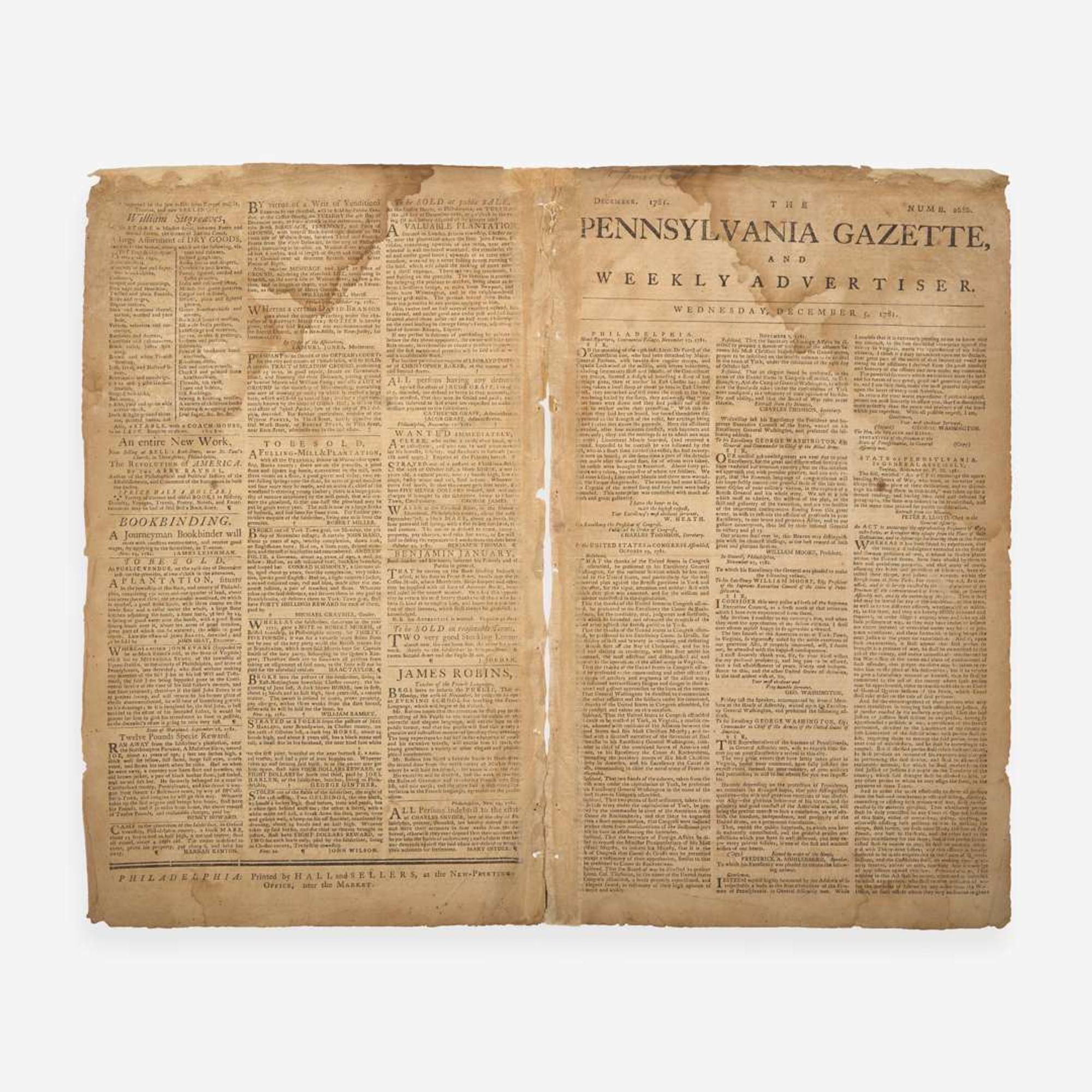 [American Revolution] [Cornwallis, Charles] The Pennsylvania Gazette, and Weekly Advertiser