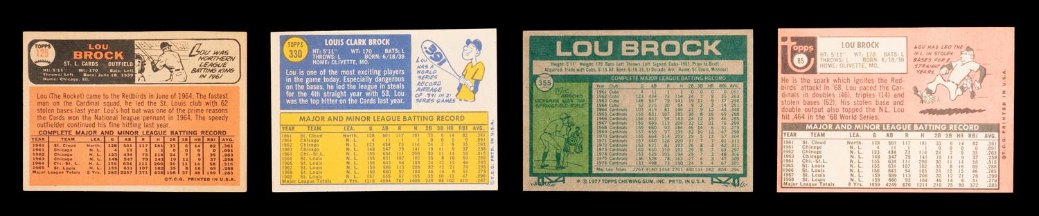 A Collection of 1960s-70s Lou Brock Signed Autograph Topps Baseball Cards