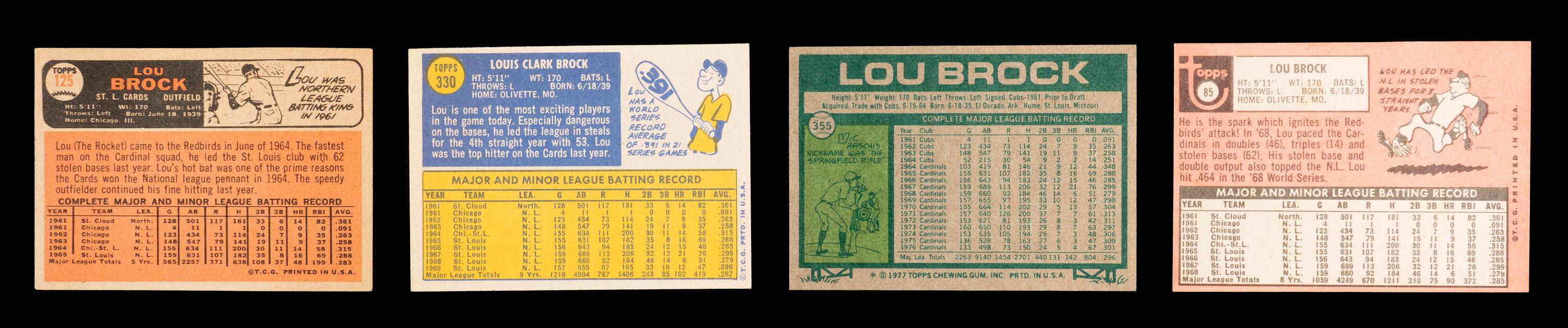 A Collection of 1960s-70s Lou Brock Signed Autograph Topps Baseball Cards