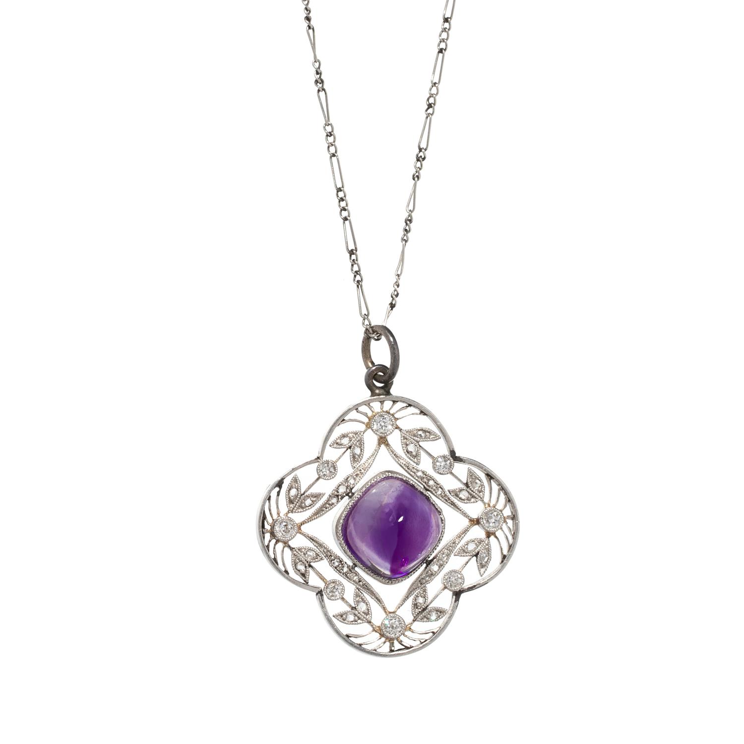 EDWARDIAN, AMETHYST AND DIAMOND PENDANT/NECKLACE