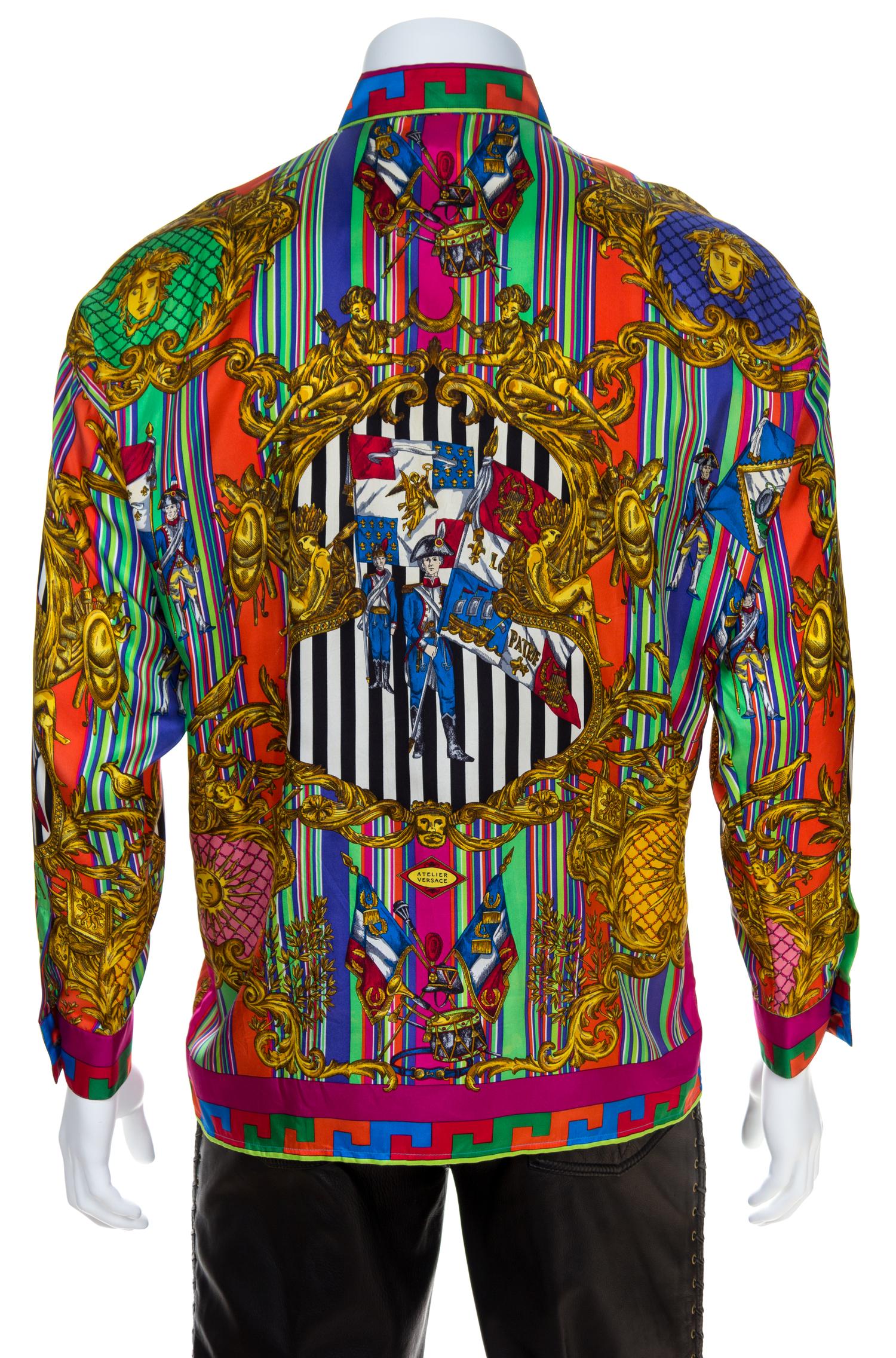 A Gianni Versace Silk Atelier Print Shirt, Size 48.