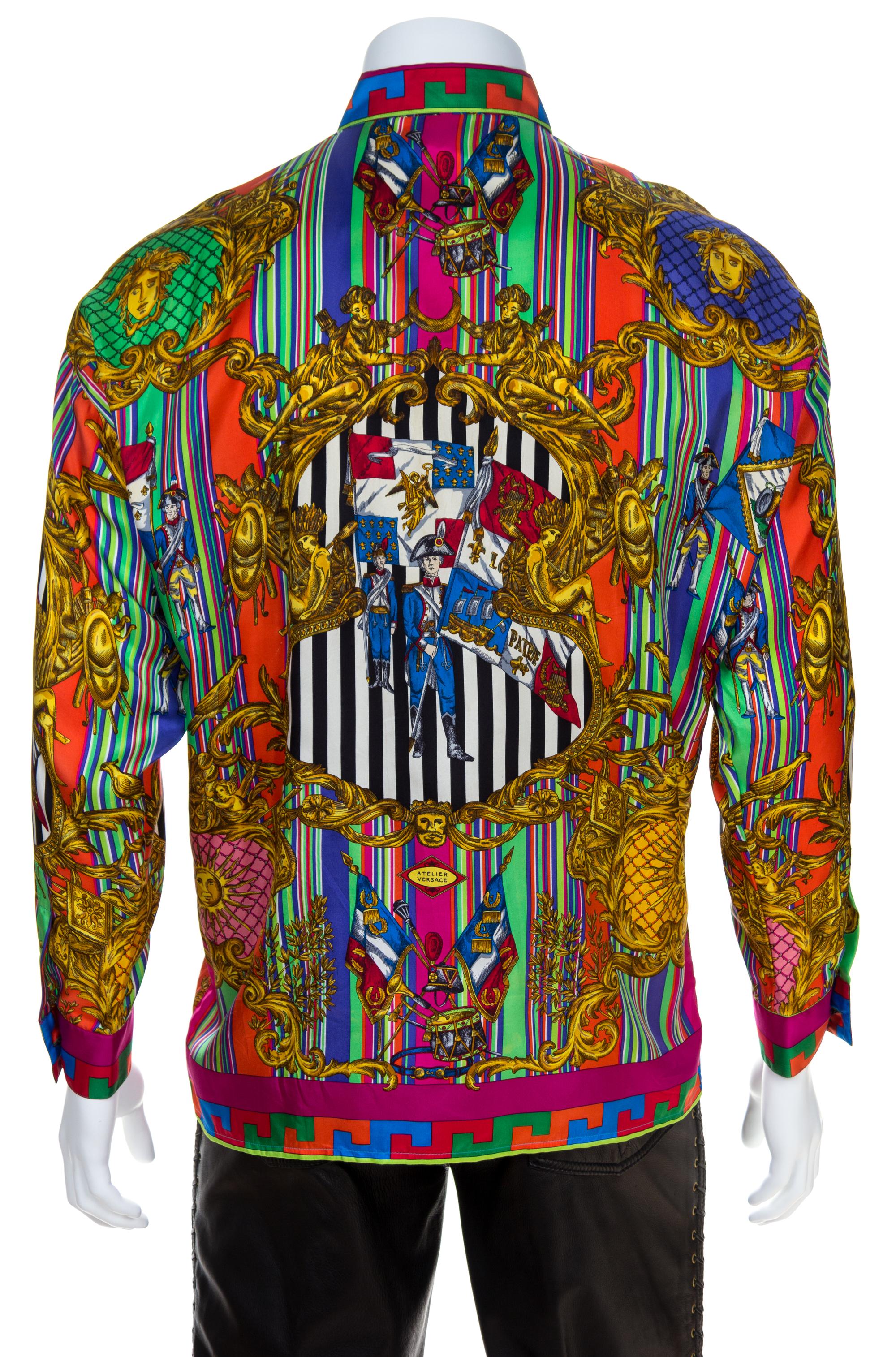 A Gianni Versace Silk Atelier Print Shirt, Size 48.