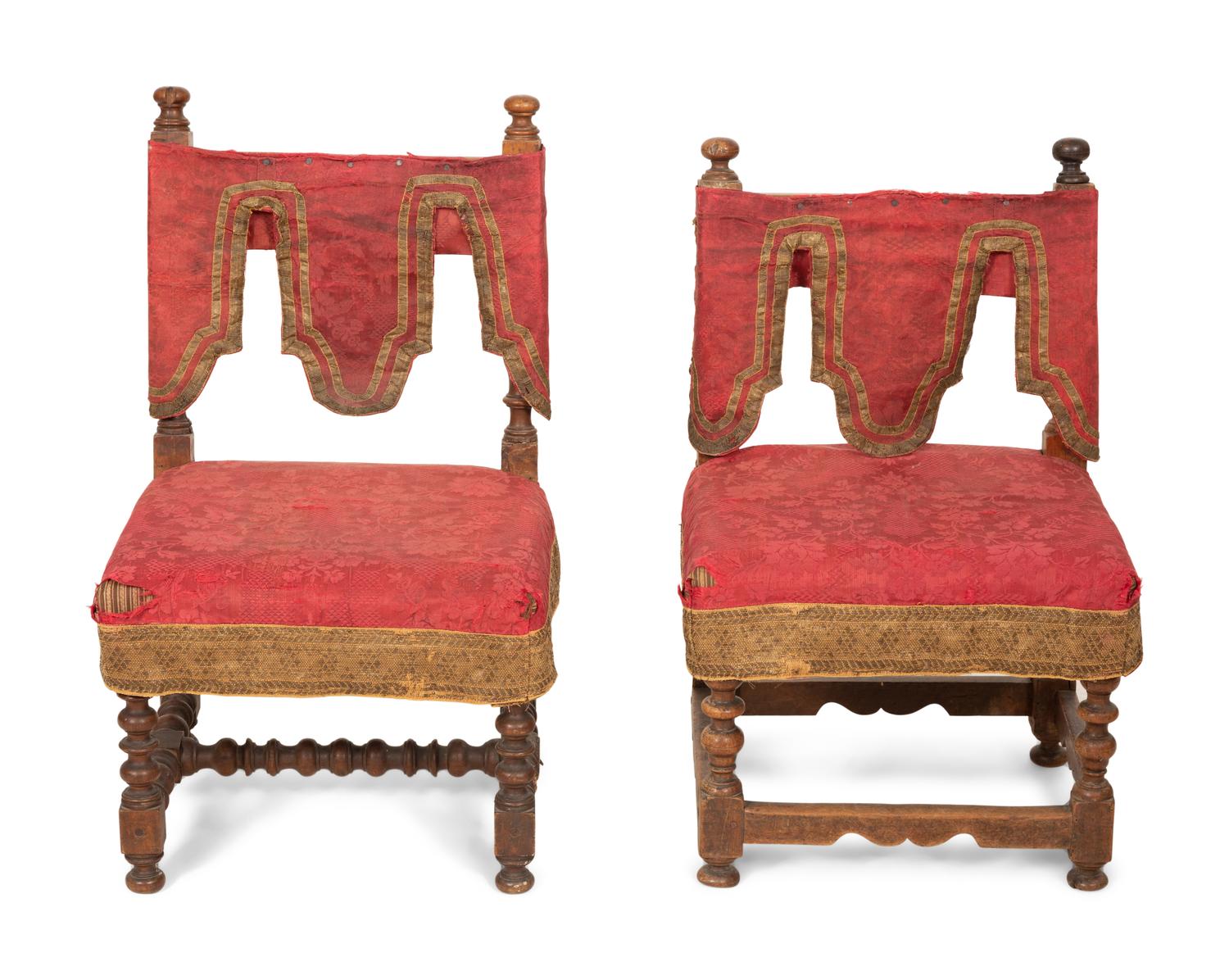 A Pair of Jacobean Style Walnut Low Chairs