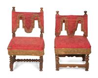 A Pair of Jacobean Style Walnut Low Chairs