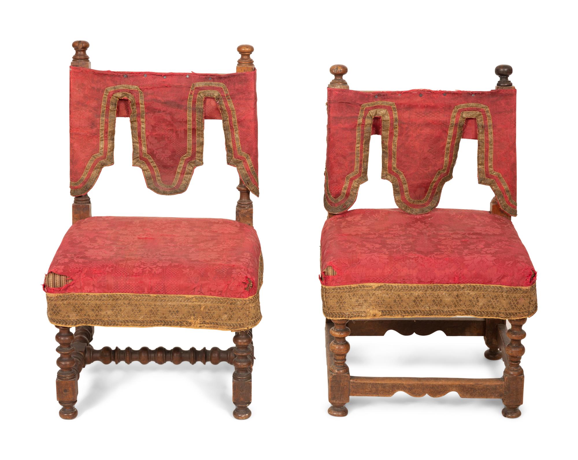 A Pair of Jacobean Style Walnut Low Chairs
