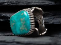 Silver and Royston Turquoise Ring, with Yei Band