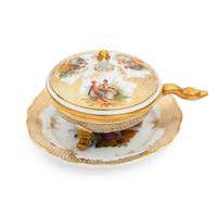 Two Sets of Continental Porcelain Pots-de-Crèmes and Saucers