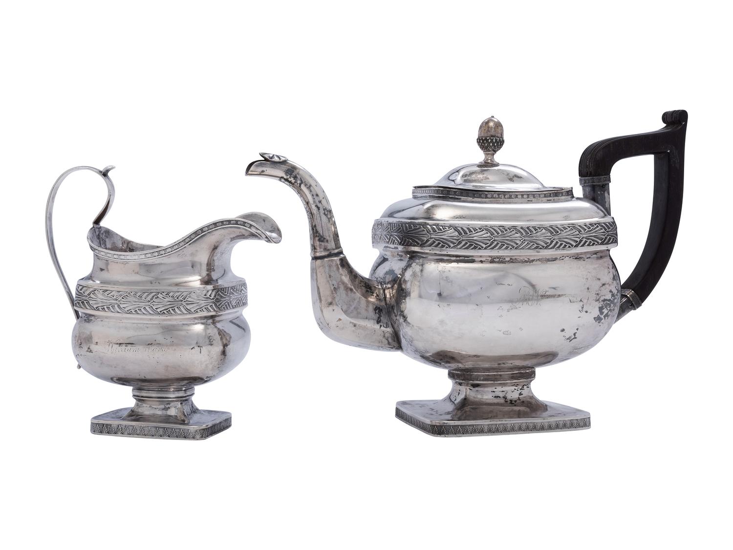 An American Coin Silver Tea Pot and Creamer
