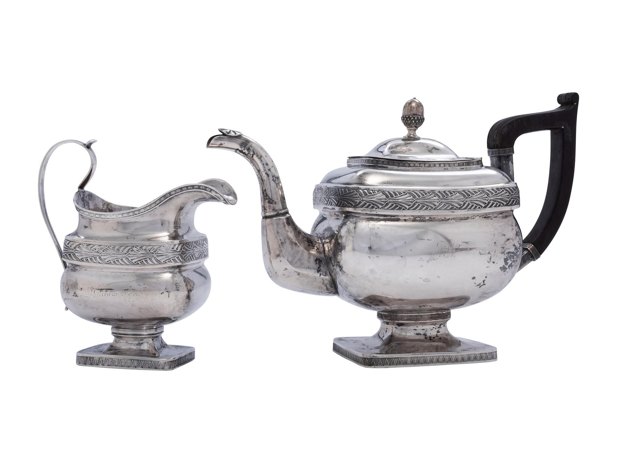 An American Coin Silver Tea Pot and Creamer
