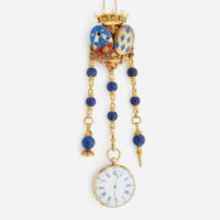 A gold and lapis, pocket watch and chatelaine, Asprey, London