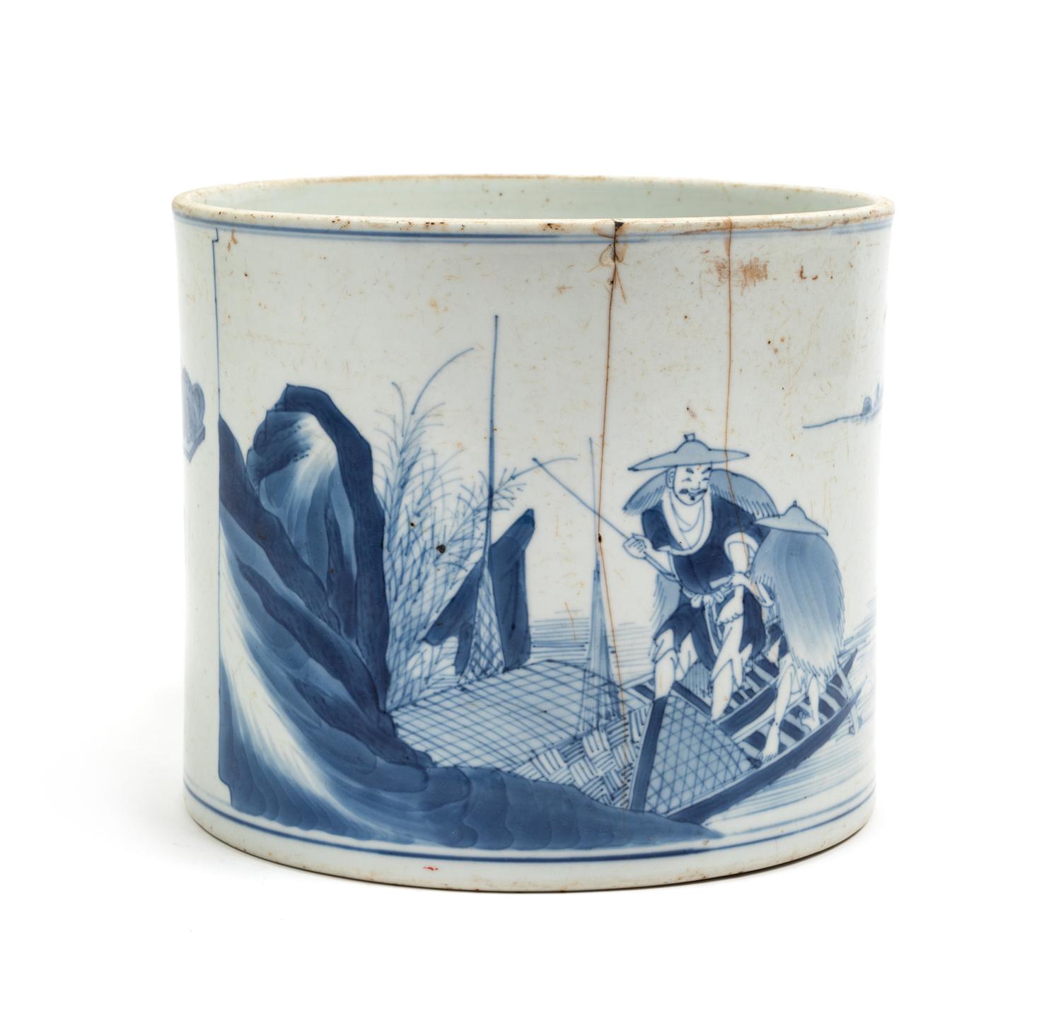 A Chinese Blue and White Porcelain Brushpot, Bitong Height 6 1/4 inches. — KANGXI PERIOD (1662-1722)