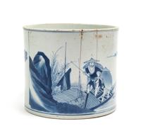 A Chinese Blue and White Porcelain Brushpot, Bitong Height 6 1/4 inches. — KANGXI PERIOD (1662-1722)