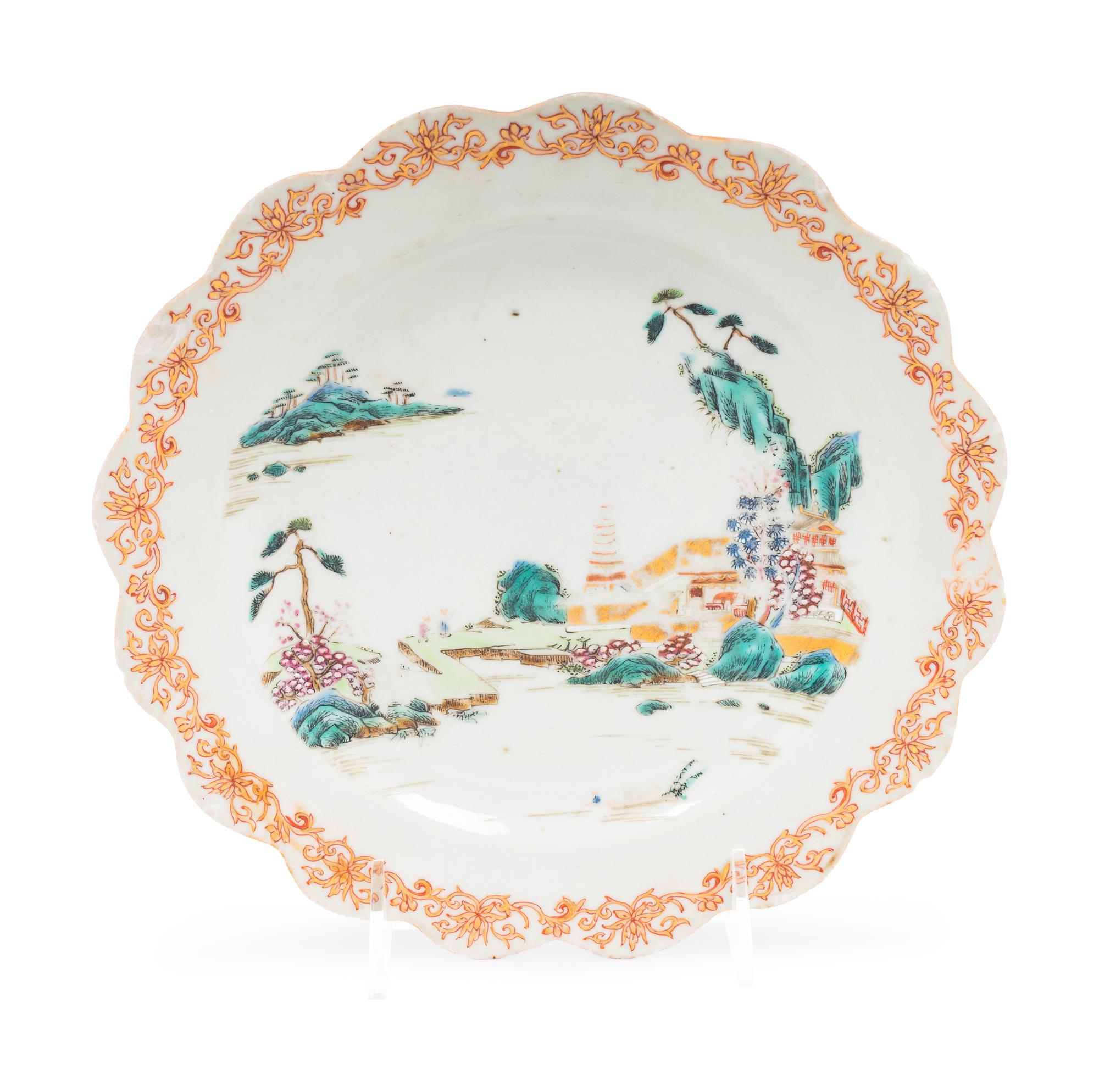 A Chinese Export Parcel Gilt Famille Rose Porcelain Plate