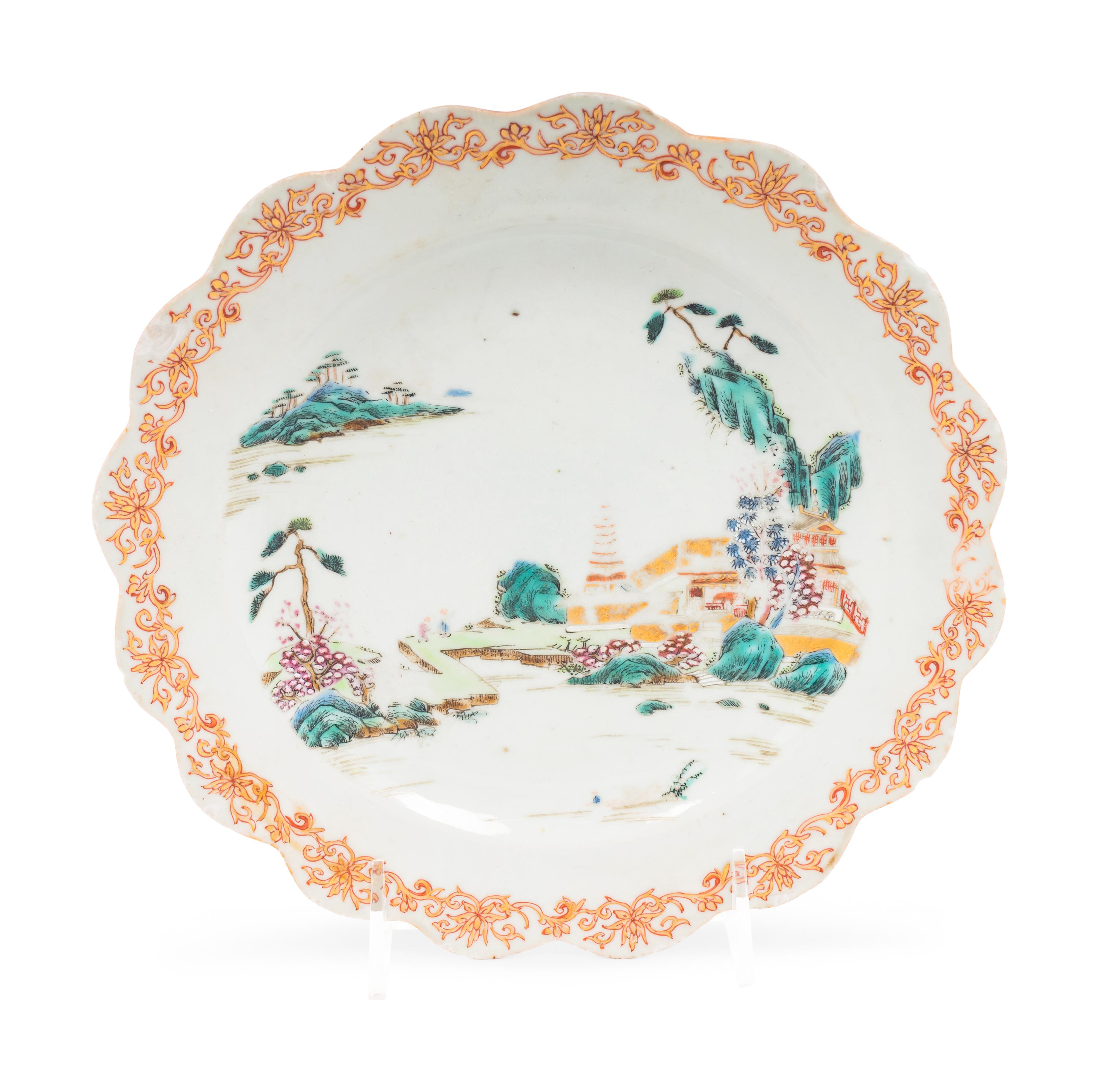 A Chinese Export Parcel Gilt Famille Rose Porcelain Plate