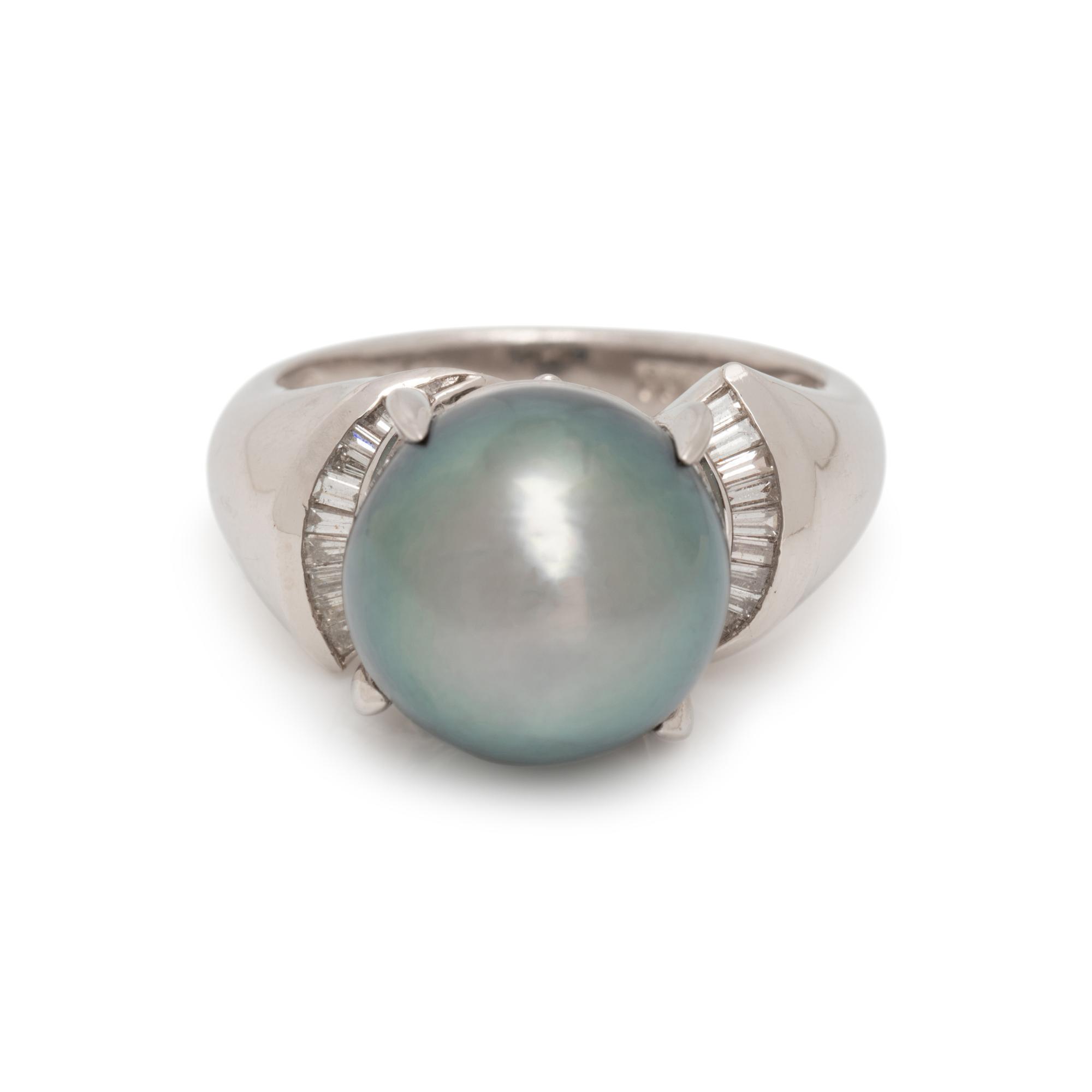CULTURED TAHITIAN PEARL AND DIAMOND RING