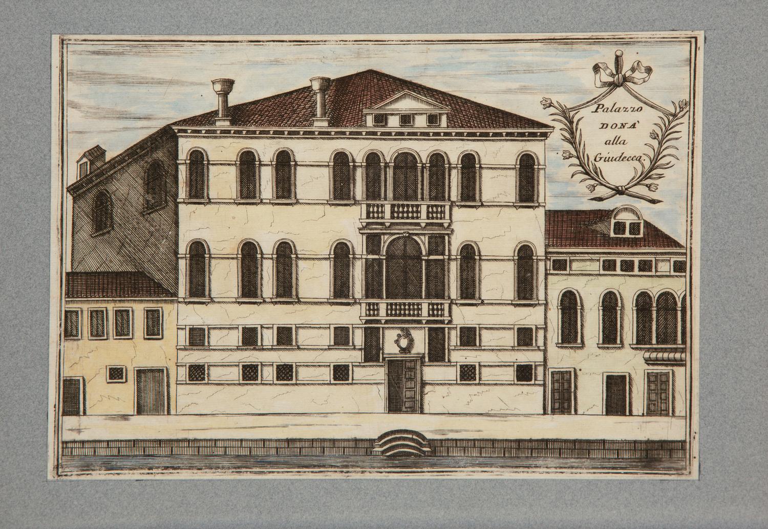 A Set of Nine Italian Hand-Colored Engravings Depicting Venetian Palaces