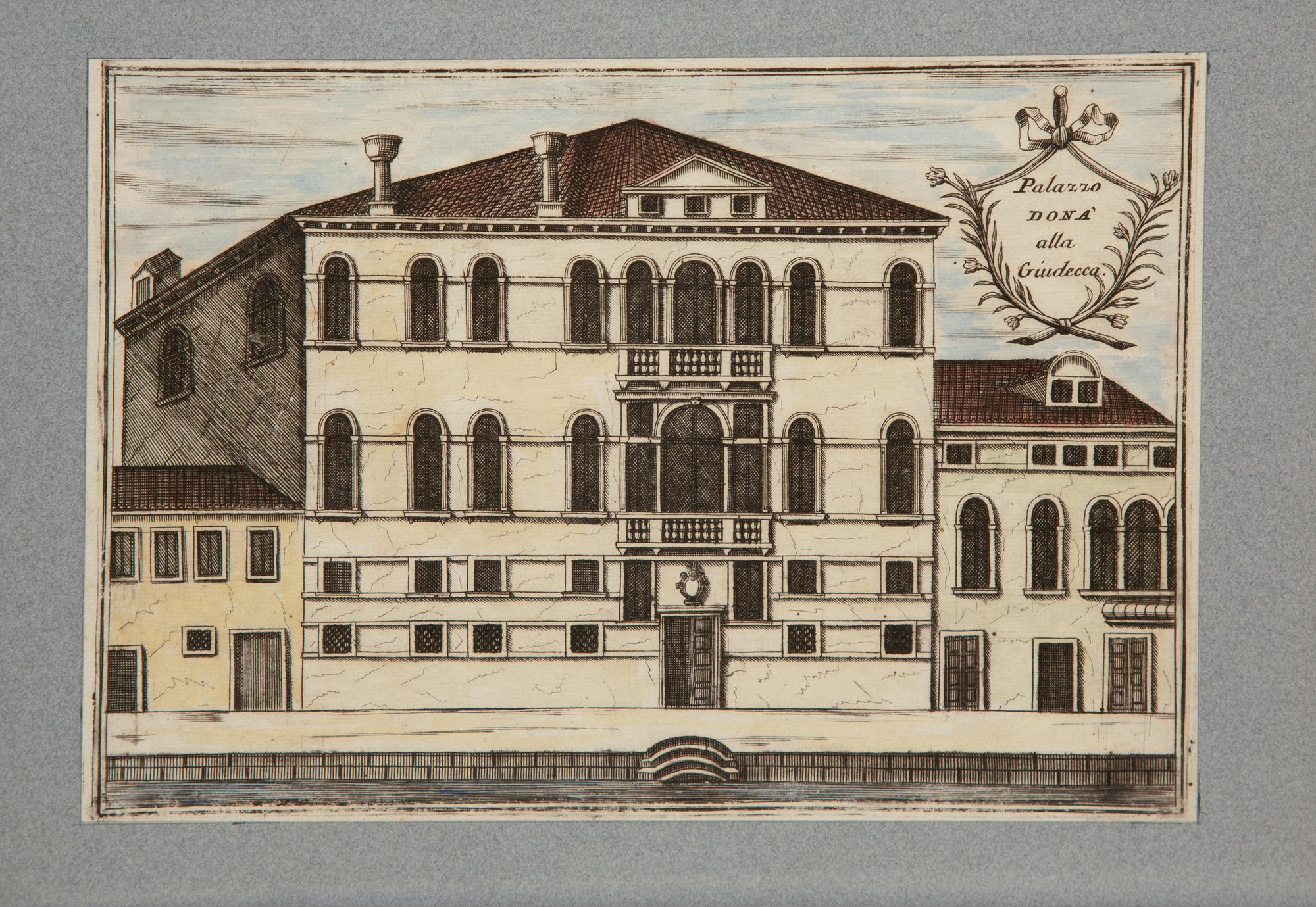 A Set of Nine Italian Hand-Colored Engravings Depicting Venetian Palaces