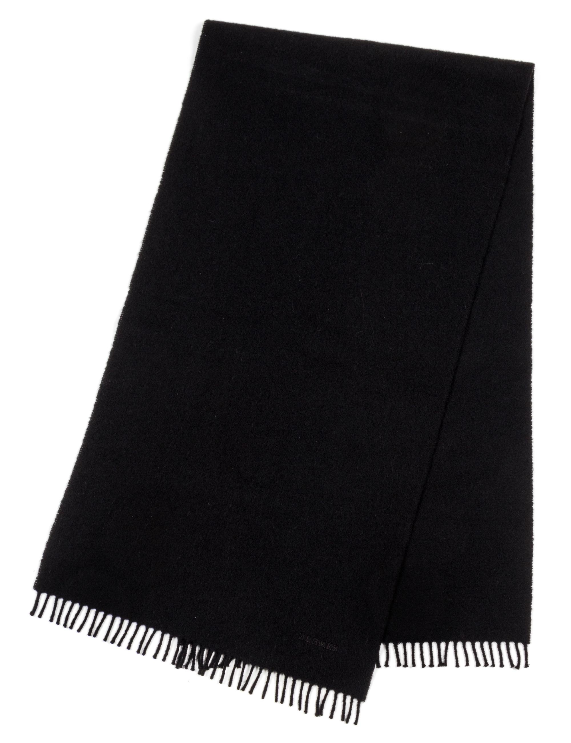 An Hermes Black Cashmere Men's Scarf, 57" long.