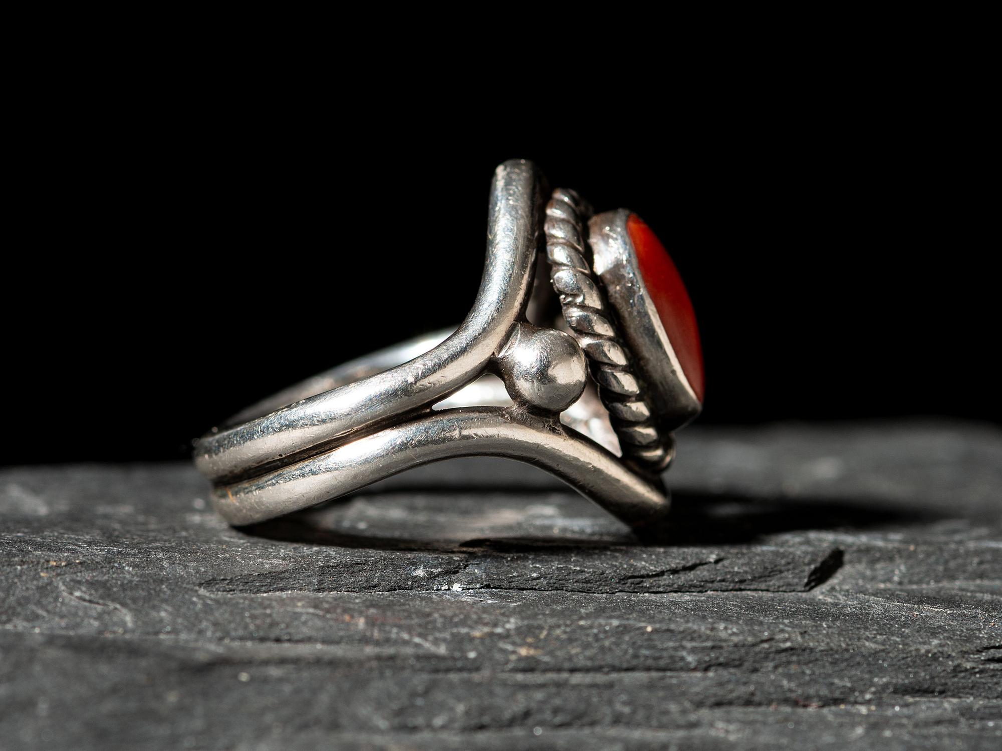 Silver and Coral Ring