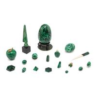 A Collection of Carved Malachite Decorative Articles