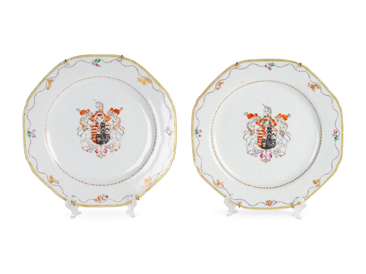 A Pair of Chinese Export Porcelain Armorial Plates — LATE 18TH CENTURY