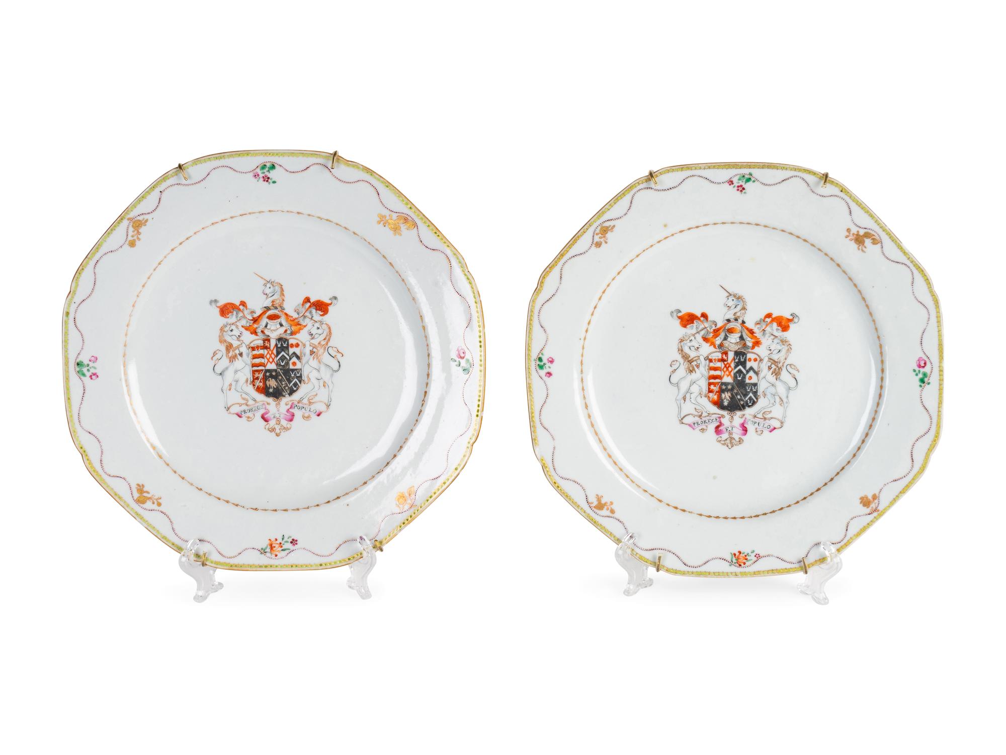 A Pair of Chinese Export Porcelain Armorial Plates — LATE 18TH CENTURY