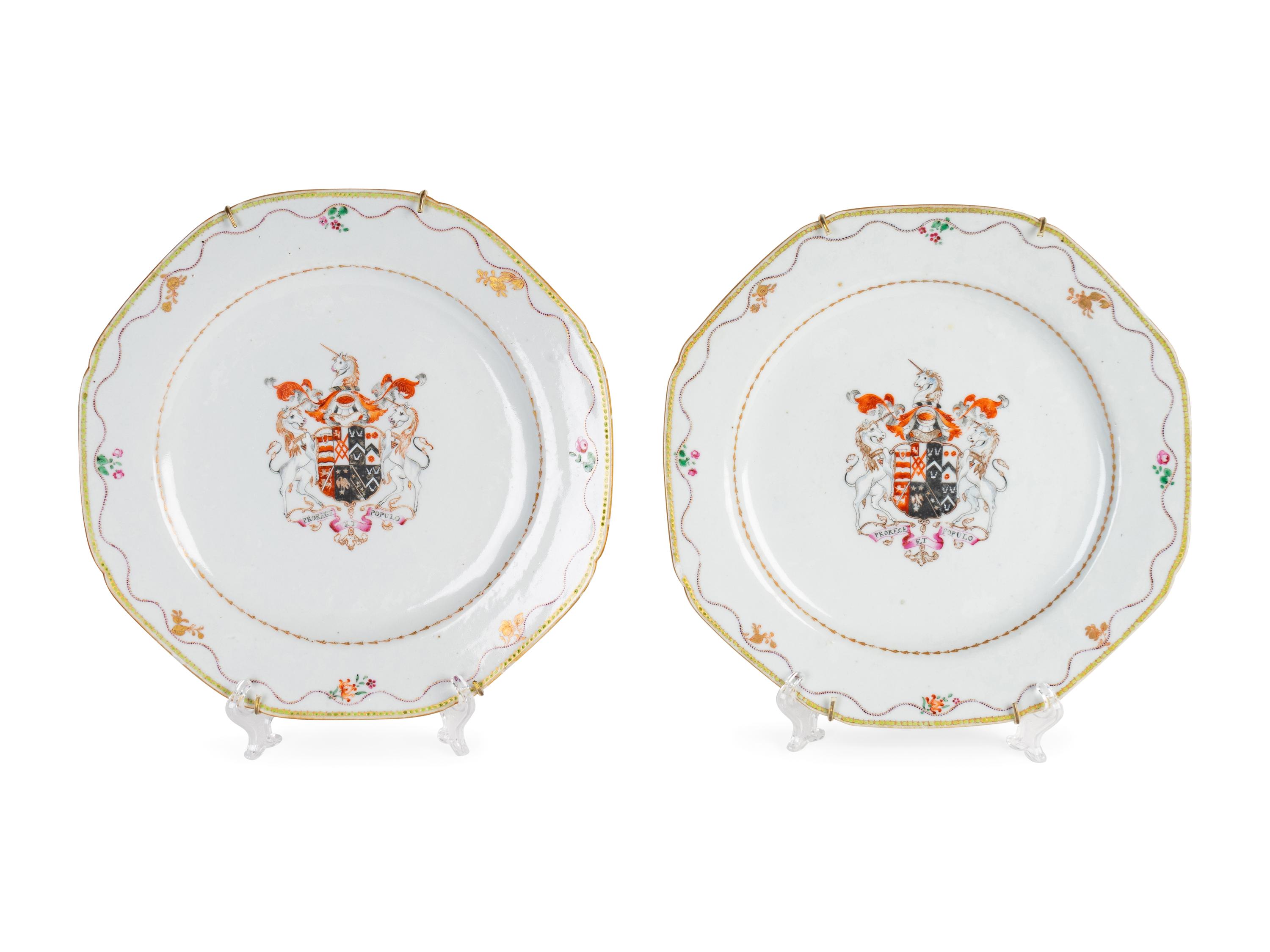A Pair of Chinese Export Porcelain Armorial Plates — LATE 18TH CENTURY