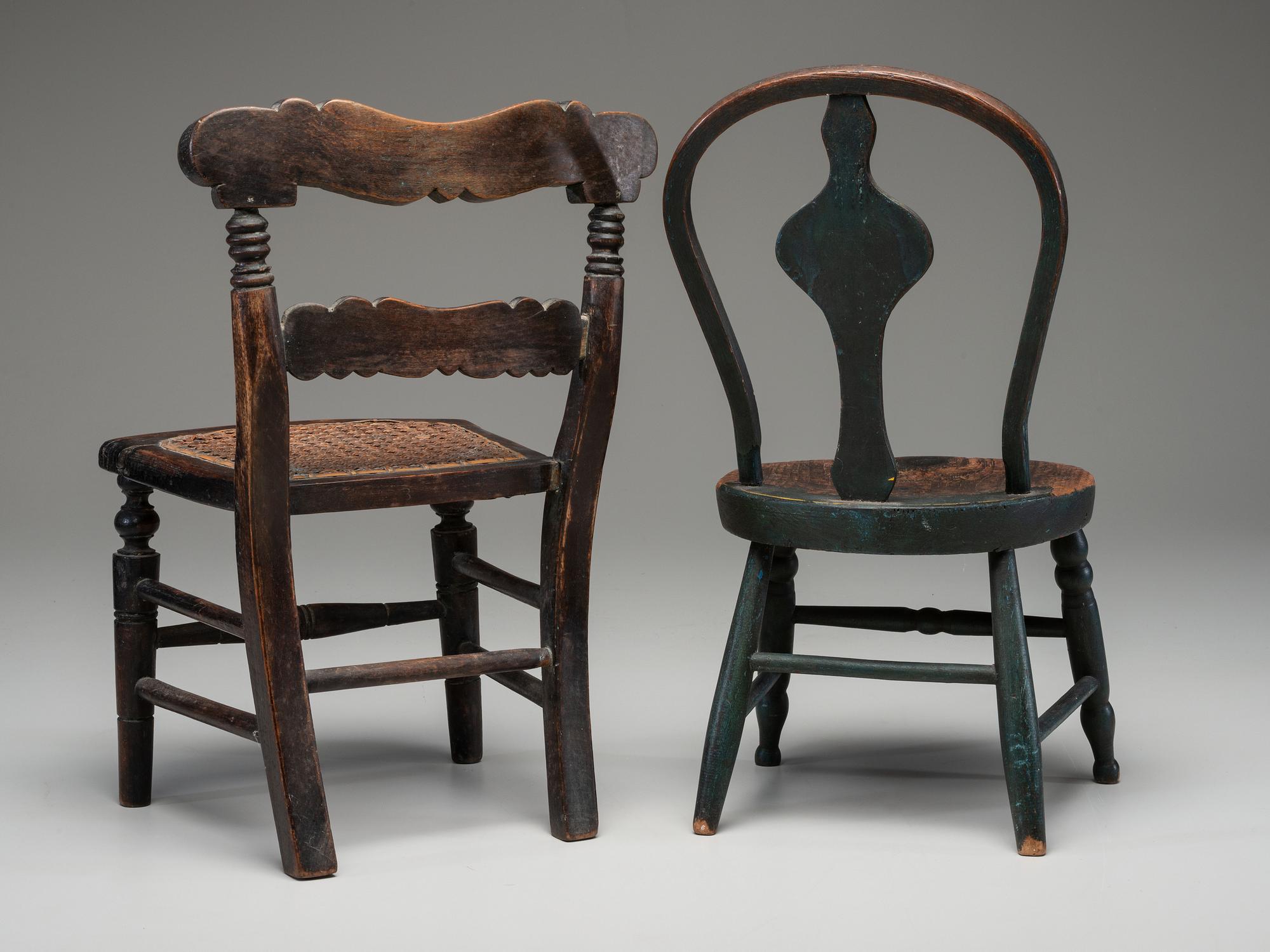 Two Paint Decorated Doll or Child's Chairs