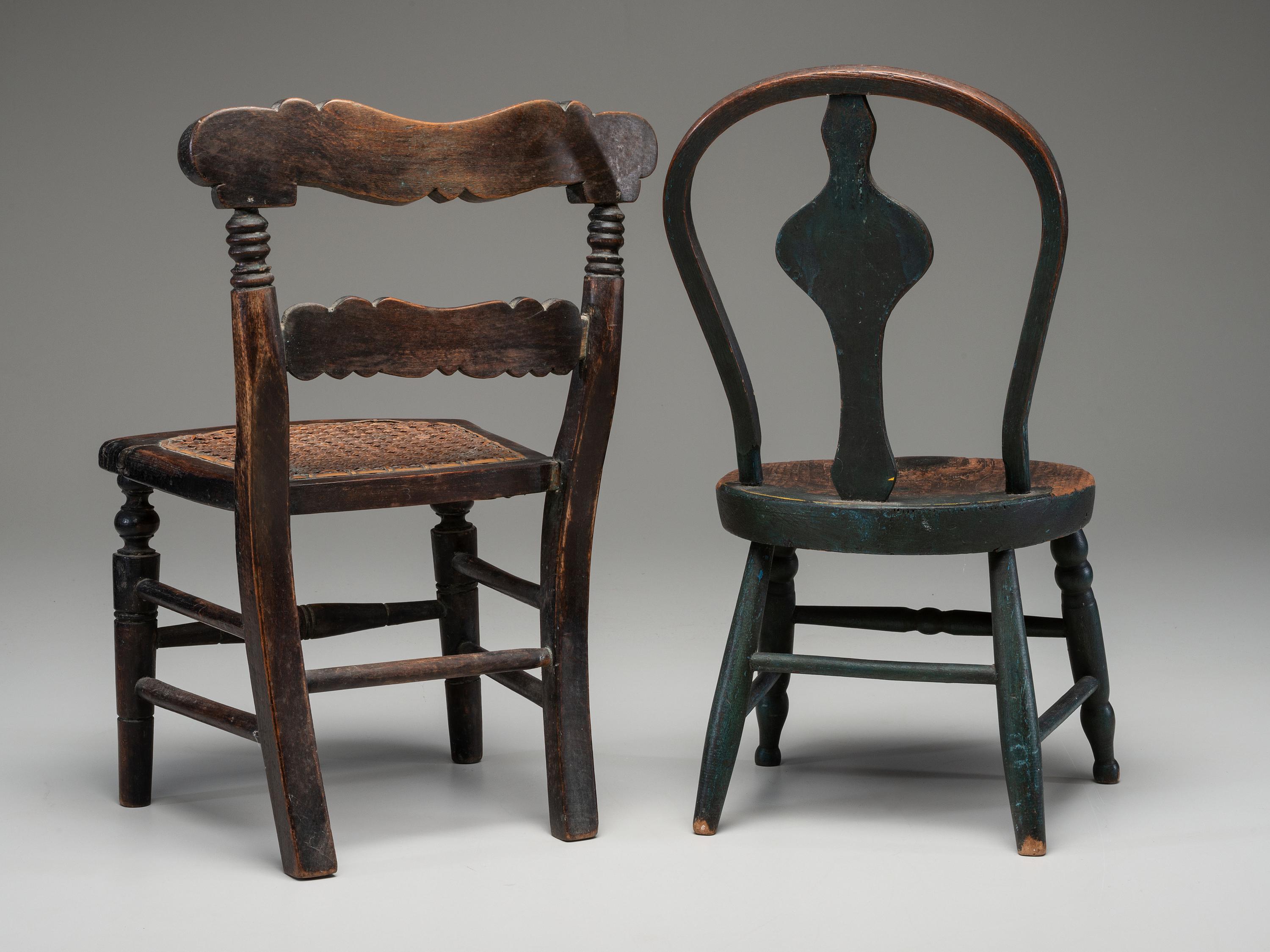 Two Paint Decorated Doll or Child's Chairs
