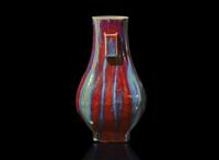A Chinese flambe-glazed vase, Fanghu, Qianlong six-character incised seal mark 窯變釉方壺 乾隆六字款