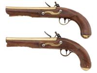 Pair of Brass Barrel Flintlock Canadian Militia Style Pistols by W. Ketland & Co.