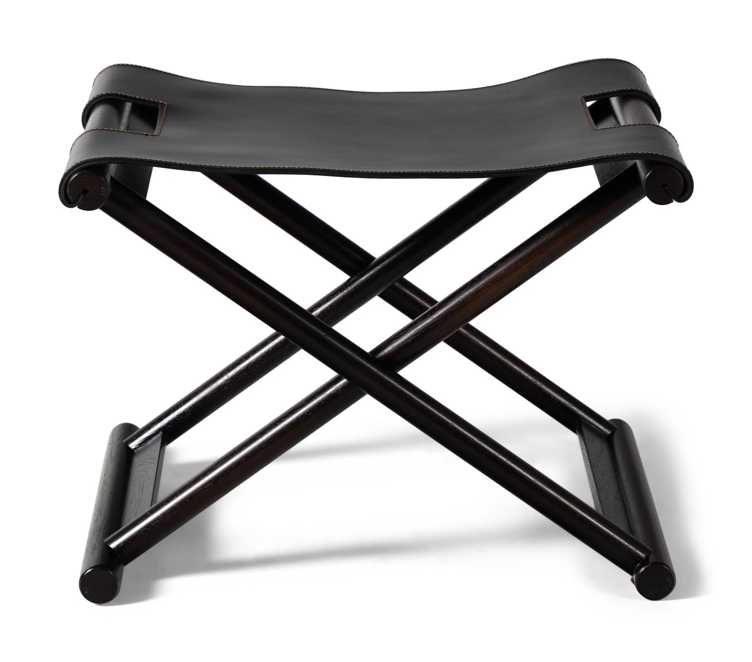 A Contemporary Leather-Upholstered X-Form Stool