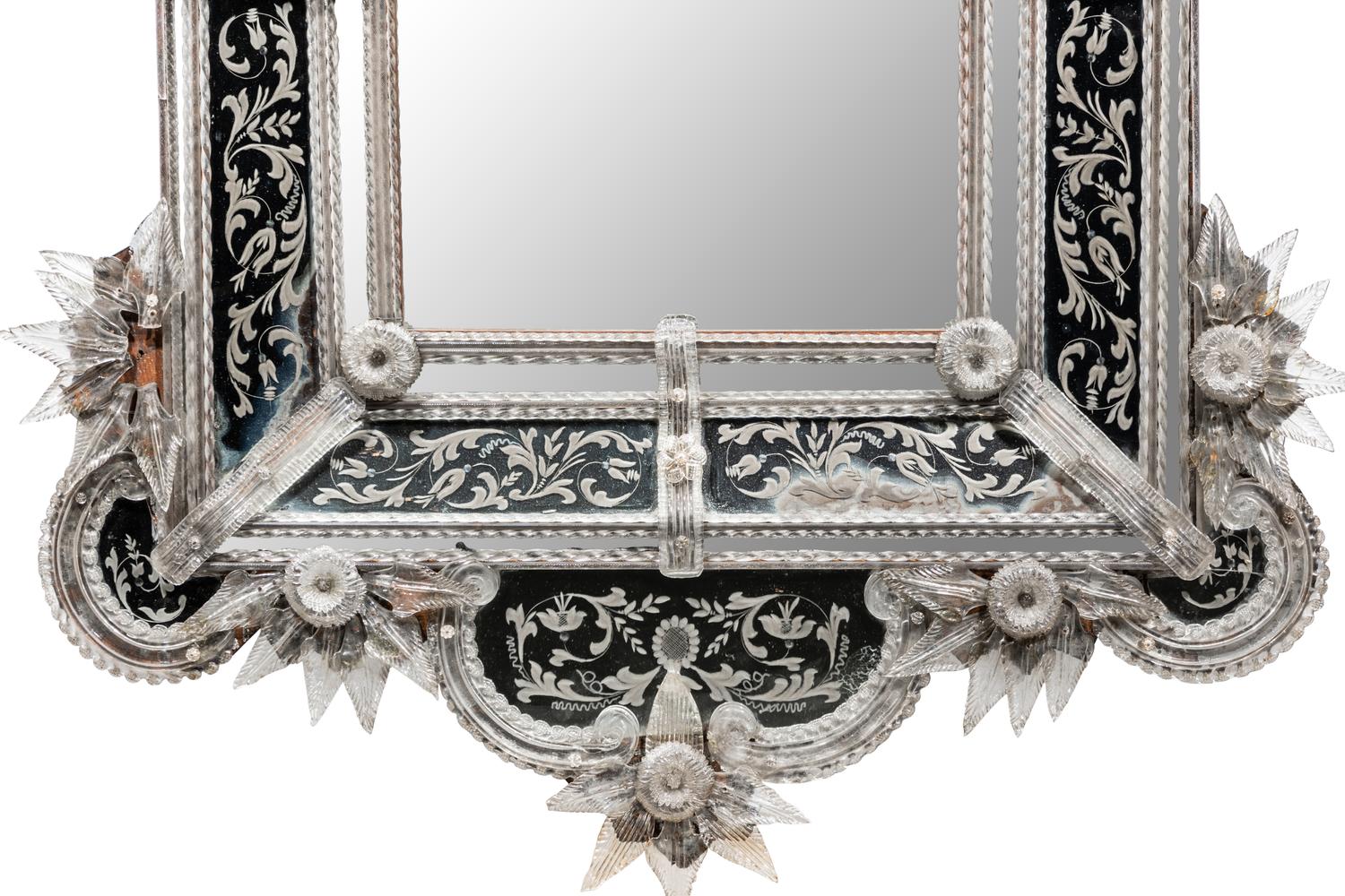 A Venetian Blown and Etched Glass Mirror