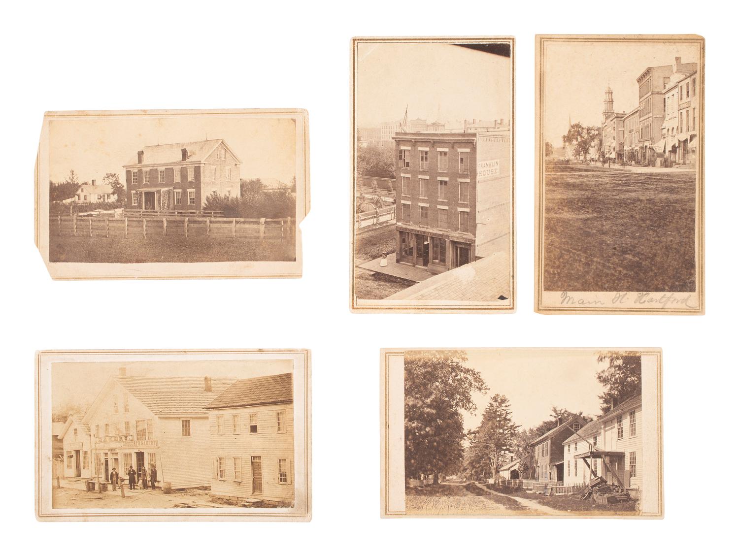 [EARLY PHOTOGRAPHY]. 12 CDVs of Civil War-era businesses and residences, incl. photography studio.
