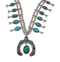 Navajo Silver and Turquoise Squash Blossom Necklace
