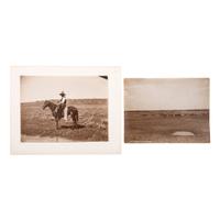HUFFMAN, Laton Alton (1854-1931). Outdoor portrait of a cowboy on horseback. Miles, MT: Huffman, [ca 1880s].