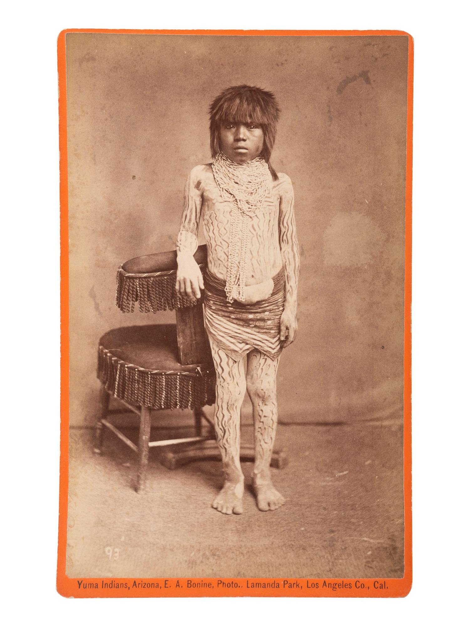 [NATIVE AMERICANS]. BONINE, E.A. (1843-1916), photographer. A group of 5 boudoir photographs of Yuma Indians. Yuma, Arizona and Los Angeles, California: [1880s].
