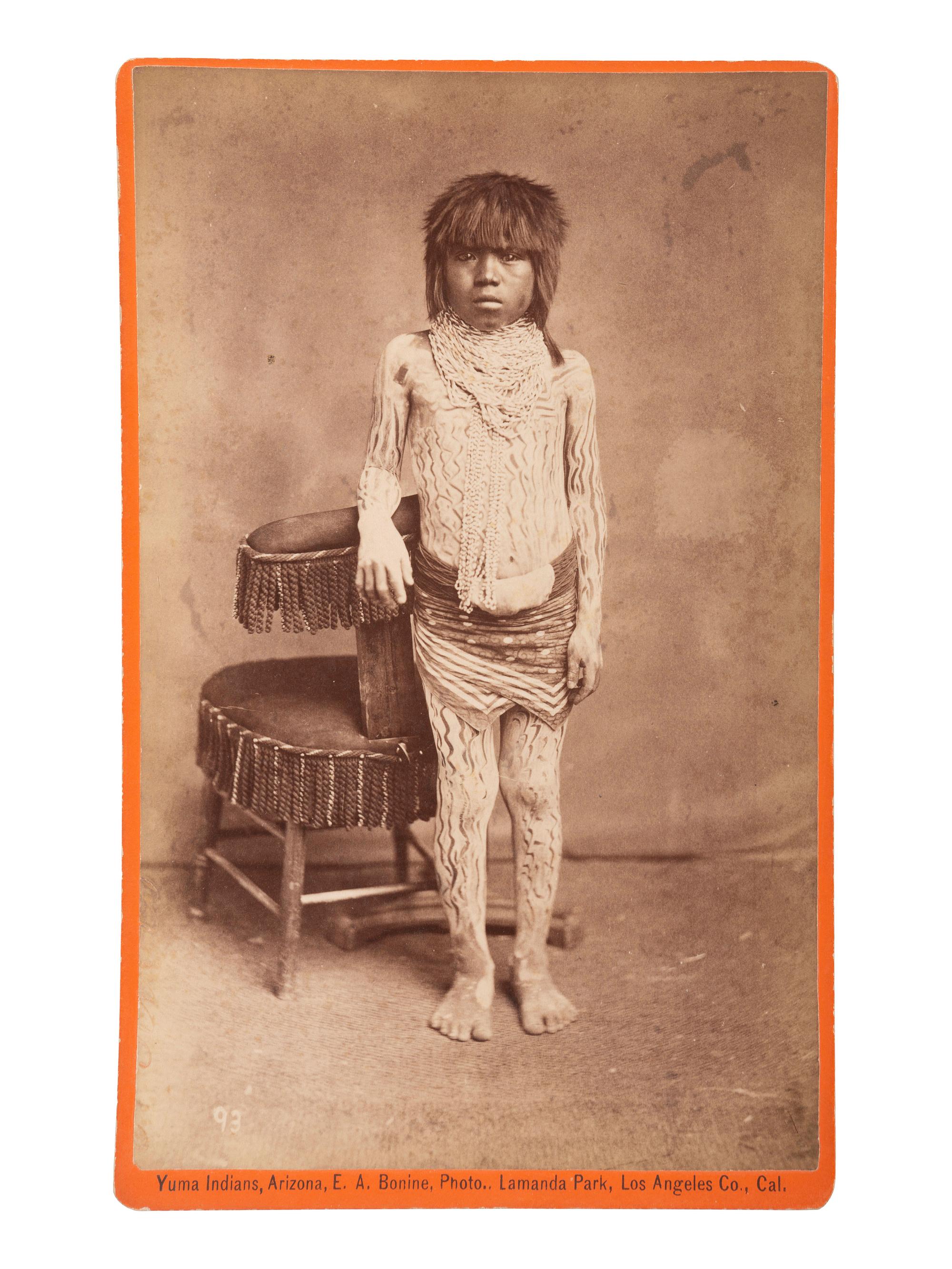 [NATIVE AMERICANS]. BONINE, E.A. (1843-1916), photographer. A group of 5 boudoir photographs of Yuma Indians. Yuma, Arizona and Los Angeles, California: [1880s].