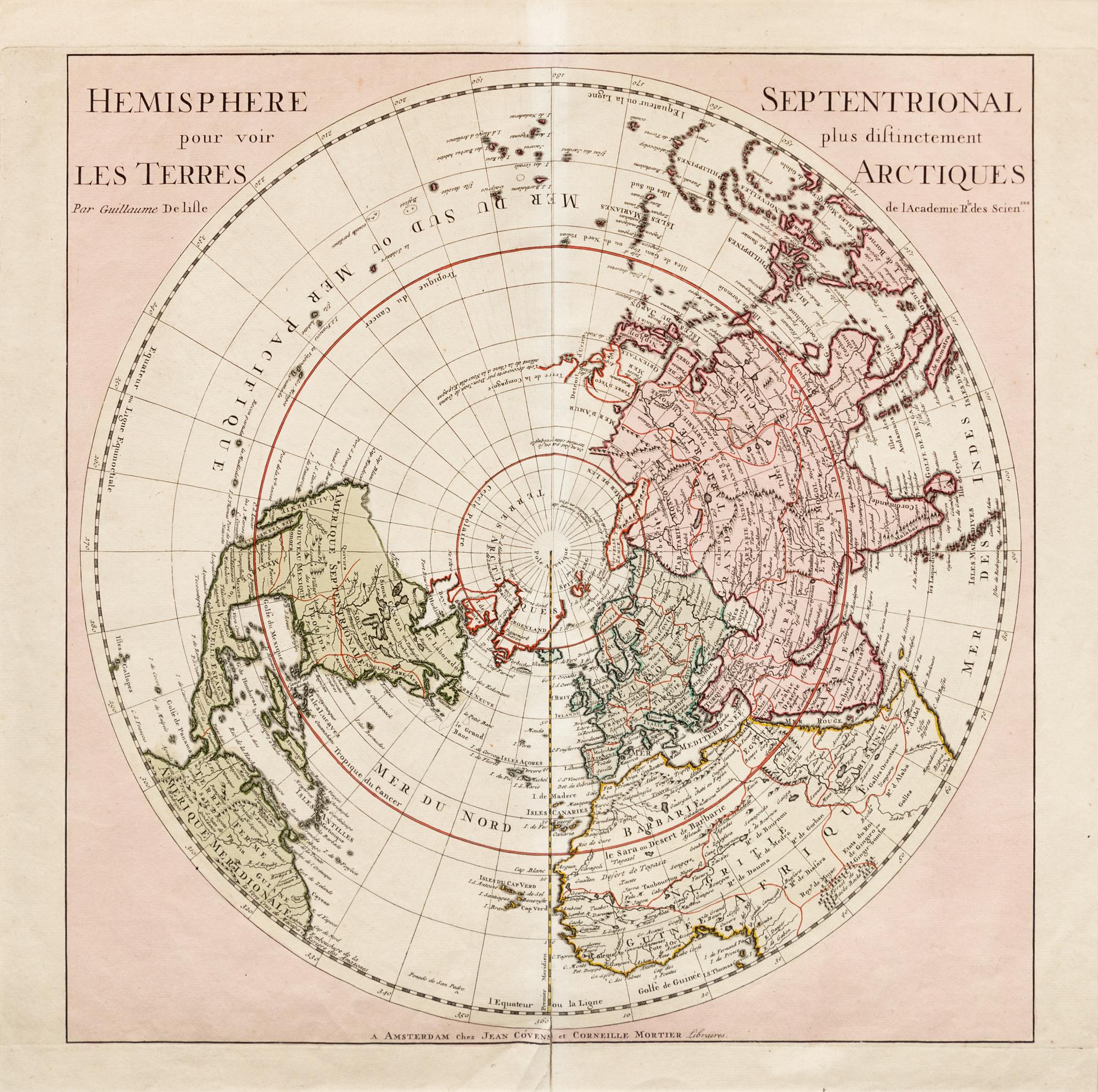 DELISLE, Guillaume (1675-1726). Hemisphere Septentrional pour voir plus Distinctement les Terres Arctiques . [Paris:] Covens and Mortier, ca 1730.