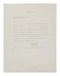 EINSTEIN, Albert. Typed letter signed (“A. Einstein”), to Mr. Lester Murphy. Princeton, New Jersey, 5 November 1953. One page, 4to (279 x 215 mm), on embossed personal stationery. Creased, one tiny rust stain to blank margin.