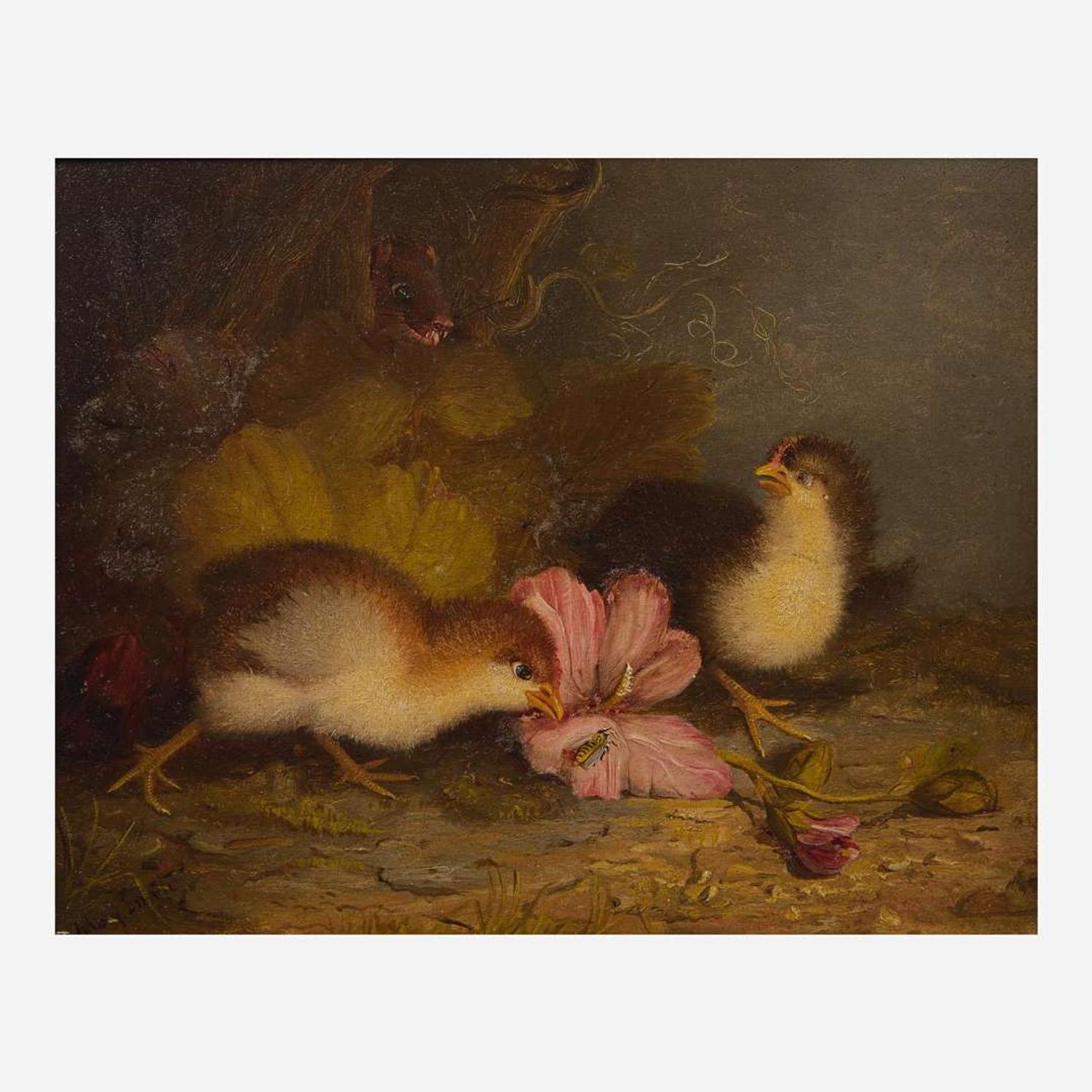 Mary Russell Smith (American, 1842-1878) Two Chicks and a Flower