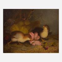 Mary Russell Smith (American, 1842-1878) Two Chicks and a Flower