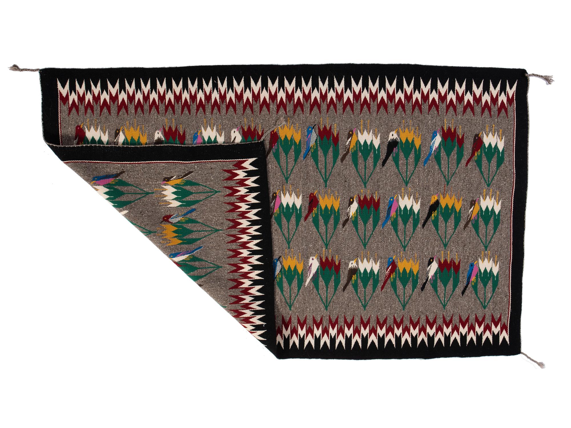 Navajo Weaving with Birds on Flowers