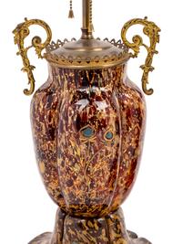 A Pair of Gilt Decorated Glass Vases Mounted as Lamps