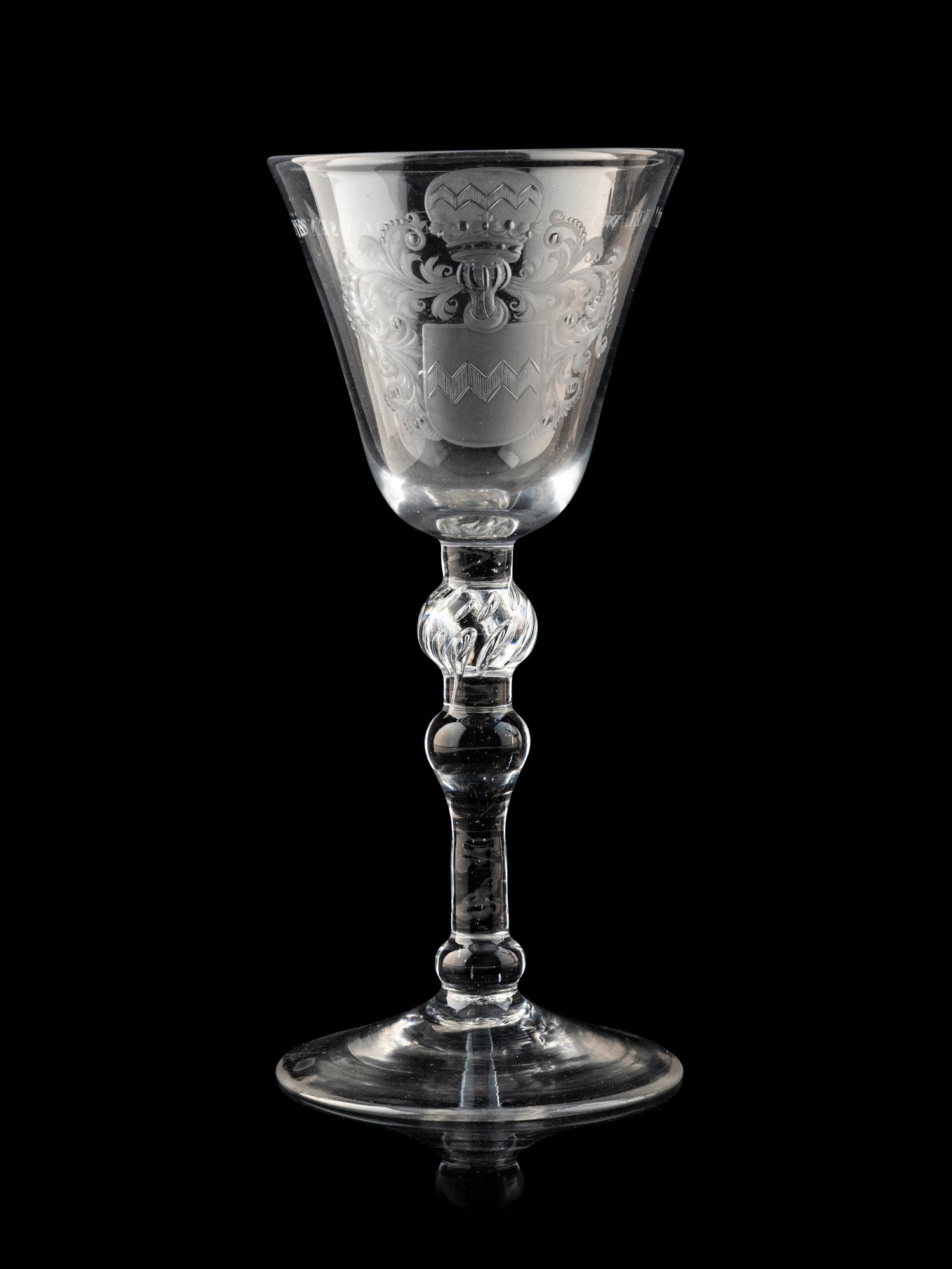 A Dutch Engraved Armorial Wine Glass