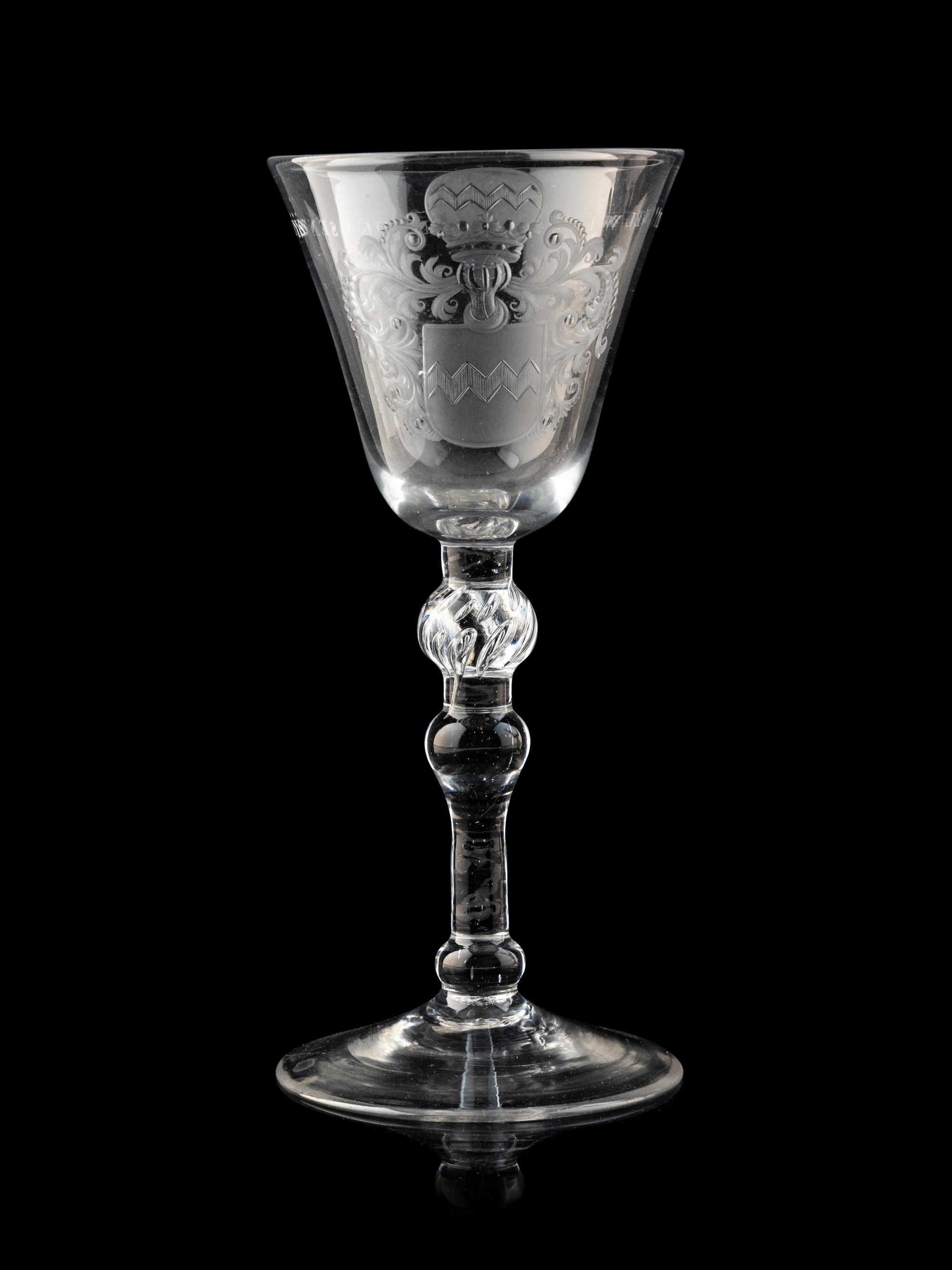 A Dutch Engraved Armorial Wine Glass