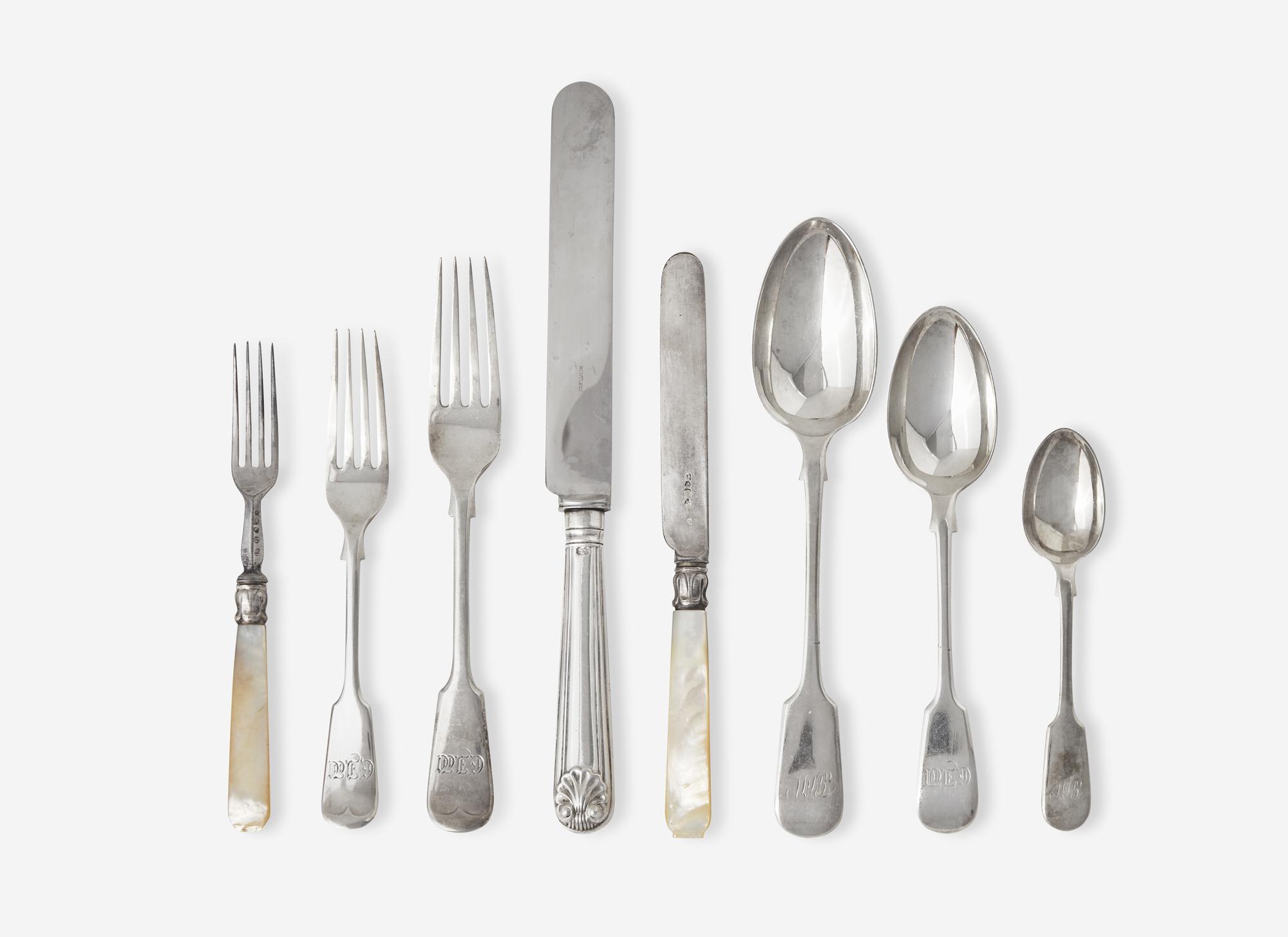 An English Assembled Silver and Silver-Plate Flatware Service