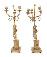 A Pair of Louis XV Style Gilt Metal Three-Light Candelabra